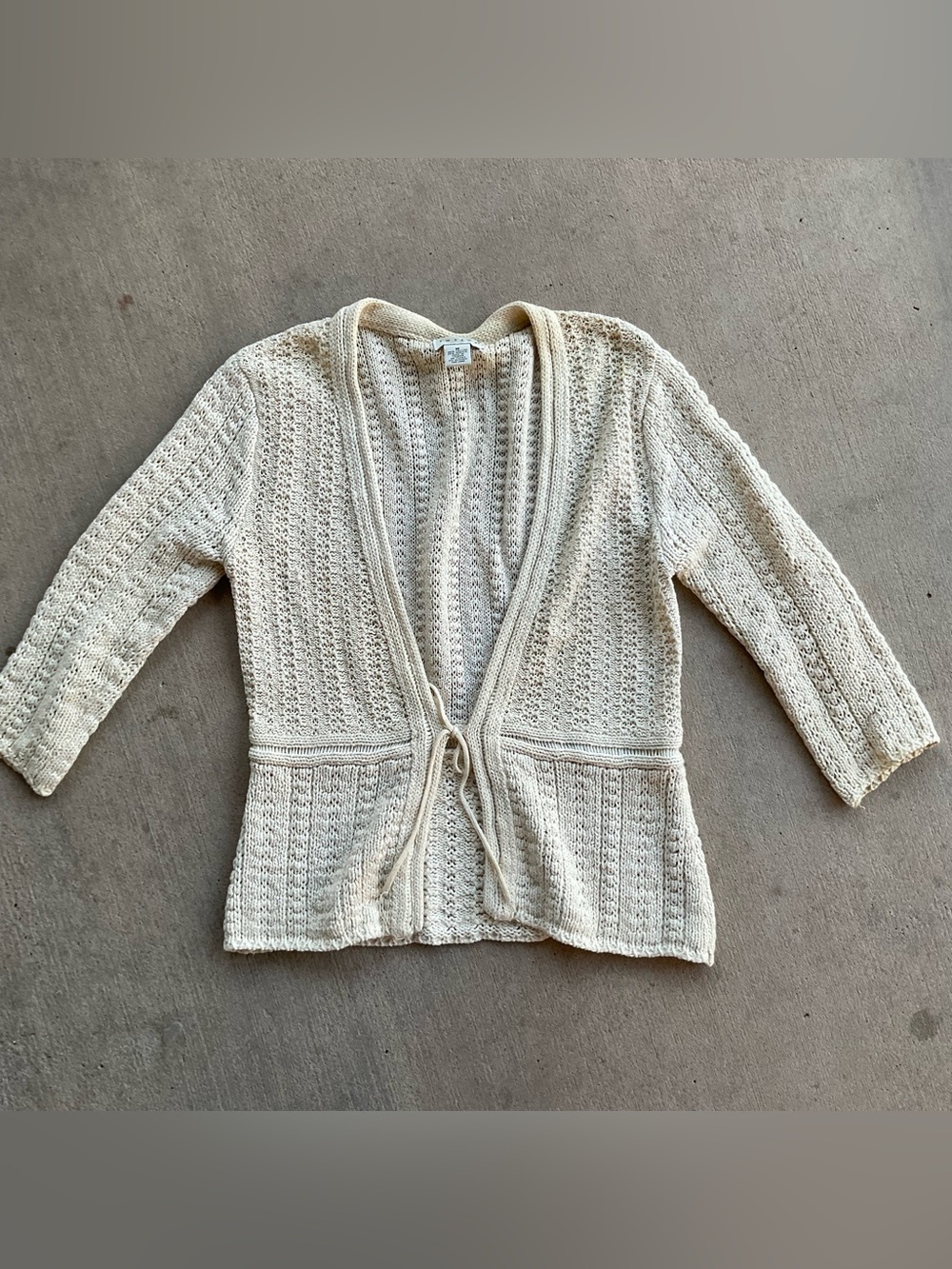 Tweeds Cream Open-Weave Tie-Front Cardigan